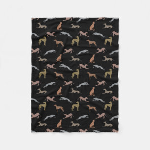Greyhound Silhouettes Metallic Shades on Black Fleece Blanket