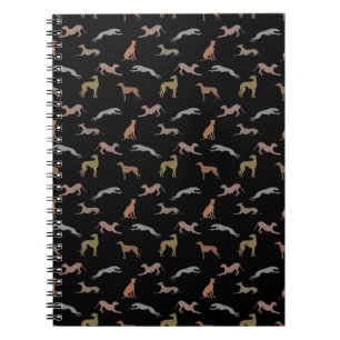 Greyhound Silhouettes Metallic Shades on Black Notebook