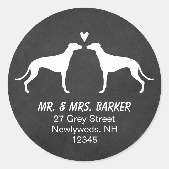 Greyhound Silhouettes Return Address Classic Round Sticker (Front)