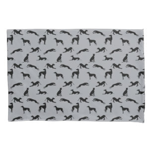 Greyhound Silhouettes Reversible on Gray Pillowcase