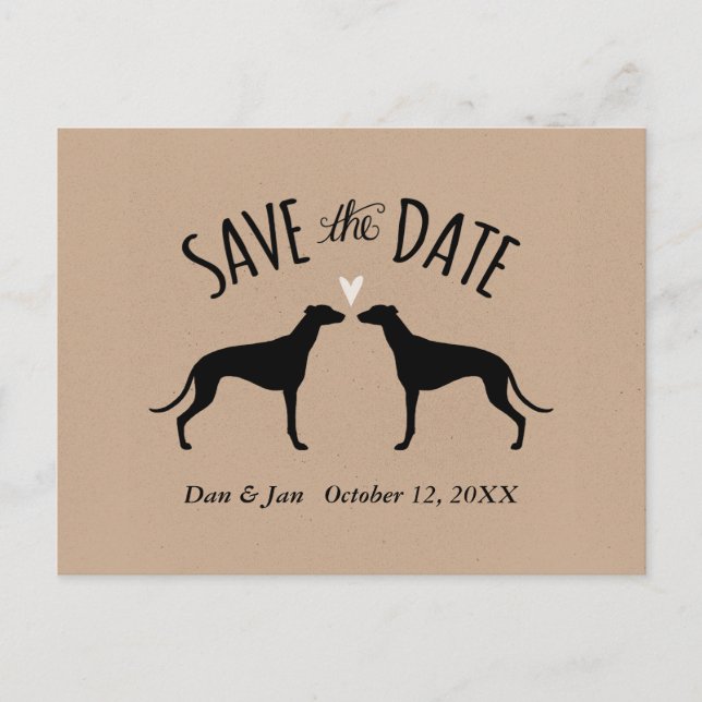 Greyhound Silhouettes Wedding Save the Date Announcement Postcard (Front)