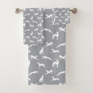 Greyhound Silhouettes White on Gray Bath Towel Set