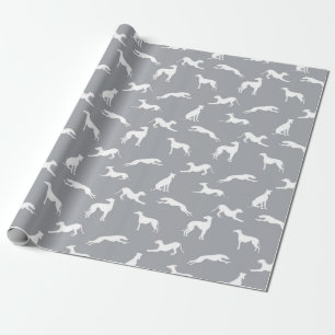 Greyhound Silhouettes White on Gray Wrapping Paper