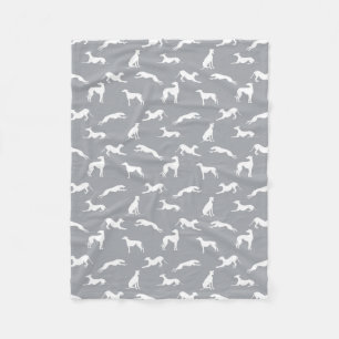 Greyhound Silhouettes White on Grey Fleece Blanket