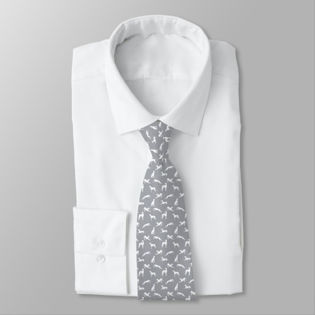 Greyhound Silhouettes White on Grey Tie (Tied)