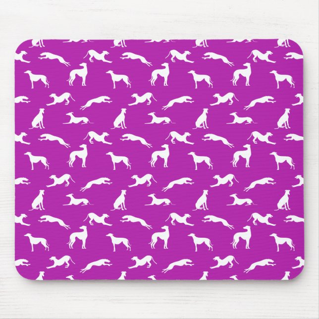 Greyhound Silhouettes - White on Pink (B41AAA) Mouse Pad (Front)