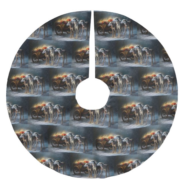 Greyhound Snowy Sleigh Christmas Decor Brushed Polyester Tree Skirt (Front)
