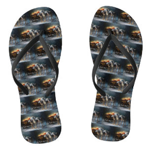 Greyhound Snowy Sleigh Christmas Decor Flip Flops