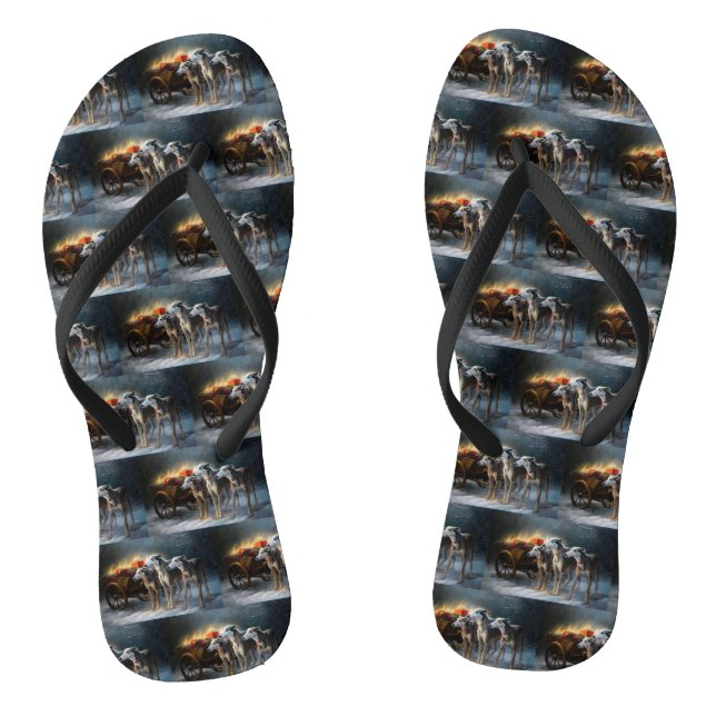 Greyhound Snowy Sleigh Christmas Decor Flip Flops (Footbed)