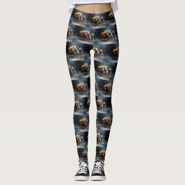 Greyhound Snowy Sleigh Christmas Decor Leggings (Front)