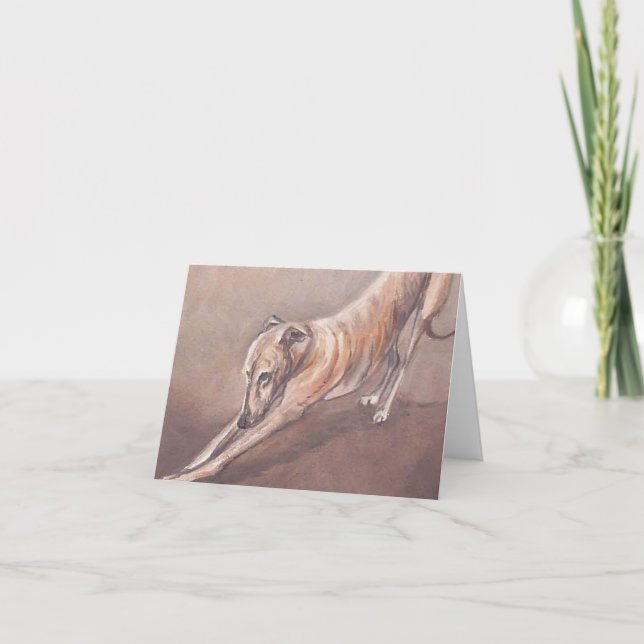 Greyhound Stretch Dog Art Note Card (Front)