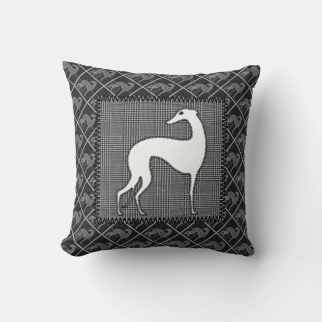 Greyhound stylized “Patchwork " Throw Pillow (Front)