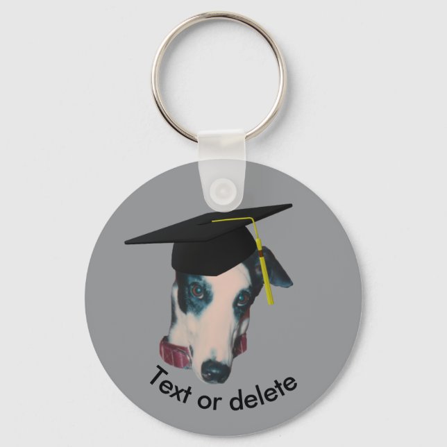 Greyhound The Graduate Funny Dog Personalized  Keychain (Front)