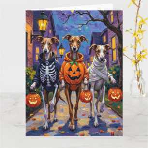 Greyhound Trick-or-Treating in Halloween Costumes Card