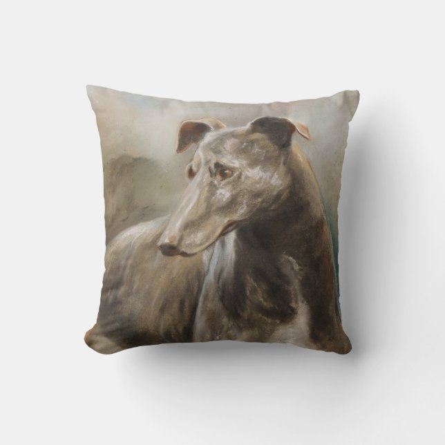 Greyhound vintage oil painting throw pillow (Front)