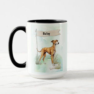 Greyhound Watercolor Personalized Dog Mug