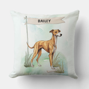 Greyhound Watercolor Personalized Dog Throw Pillow