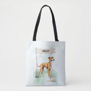  Greyhound Watercolor Personalized Dog Tote Bag