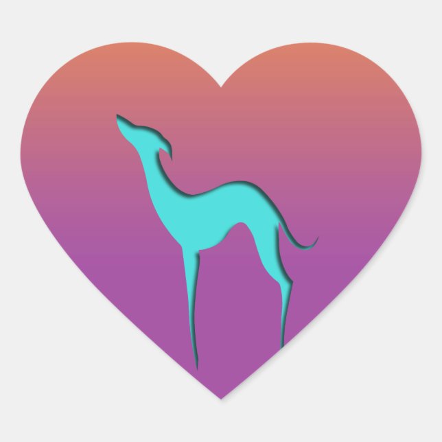 Greyhound Whippet dog blue orange violet ombre Heart Sticker (Front)