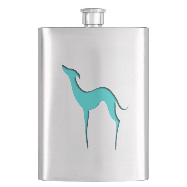 Greyhound Whippet dog elegant turquoise silhouette Hip Flask (Front)