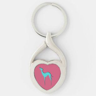 Greyhound Whippet dog Elegant turquoise silhouette Keychain