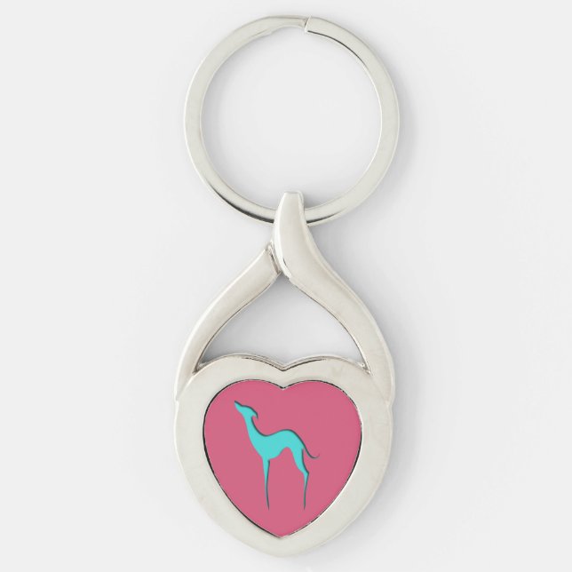 Greyhound Whippet dog Elegant turquoise silhouette Keychain (Front)
