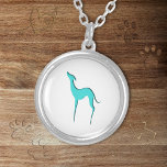 Greyhound Whippet dog turquoise blue silhouette Silver Plated Necklace<br><div class="desc">Stylish and elegant necklace with minimalist Italian Greyhound / Whippet silhouette in turquoise blue. Cute and pretty gift for dog mom, iggy owner and everyone who loves iggies, whippets and sighthounds. • You can customize it - edit background colour, move/resize image, add text or name and more! • For more...</div>