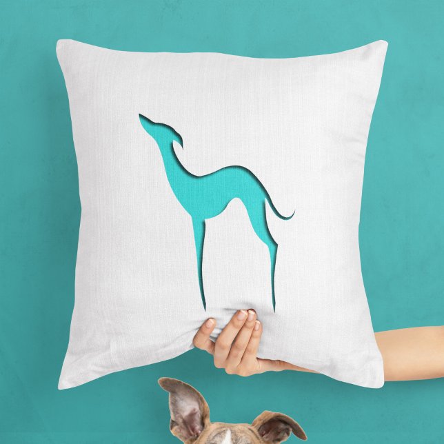 Greyhound Whippet Elegant Turquoise Silhouette Throw Pillow (Creator Uploaded)