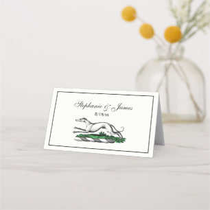 Greyhound Whippet Running Heraldic Crest Emblem Place Card