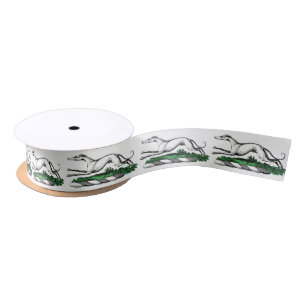 Greyhound Whippet Running Heraldic Crest Emblem Satin Ribbon