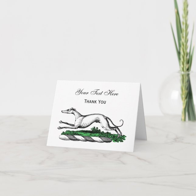 Greyhound Whippet Running Heraldic Crest Emblem Thank You Card (Front)