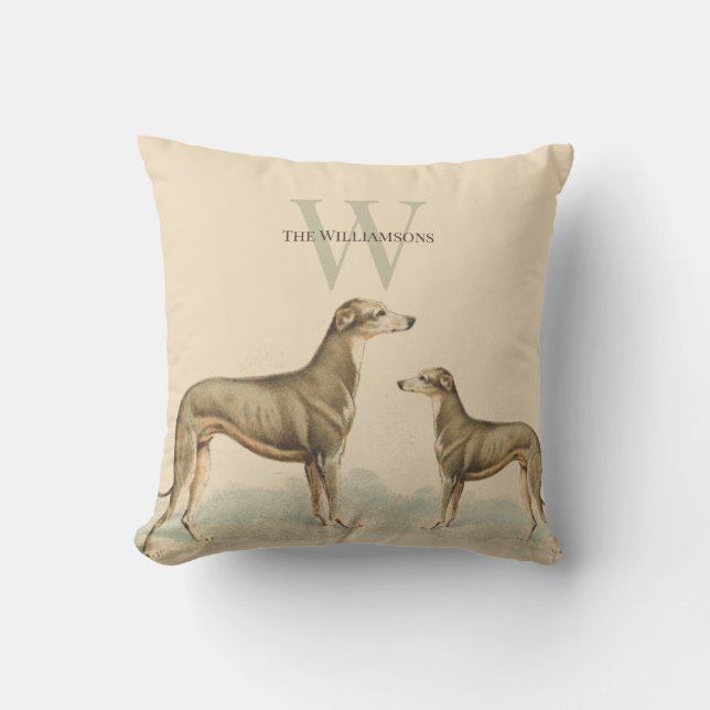 Greyhound Whippet Soft Pink Retro Style  Throw Pillow (Front)