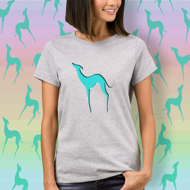 Greyhound Whippet Turquoise blue Dog Silhouette T-Shirt (Creator Uploaded)