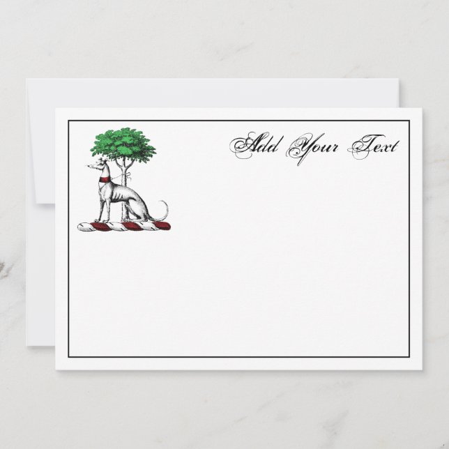 Greyhound Whippet W/Tree Heraldic Crest Note Card (Front)