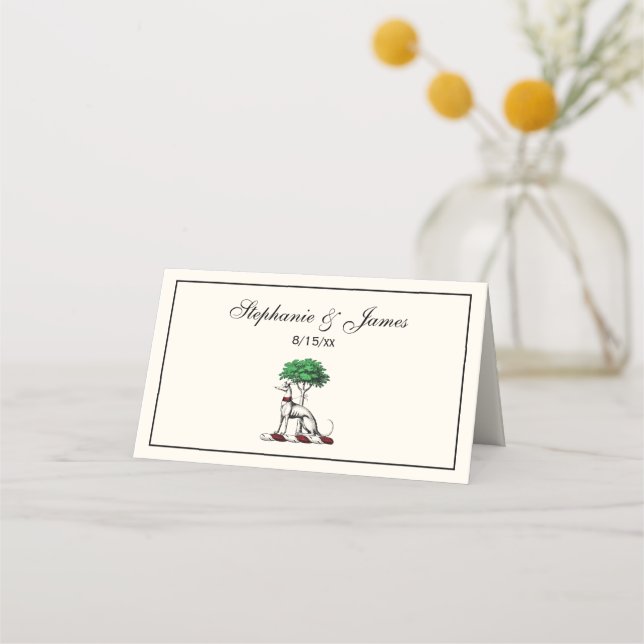 Greyhound Whippet With Tree Heraldic Crest Emblem Place Card (Front)