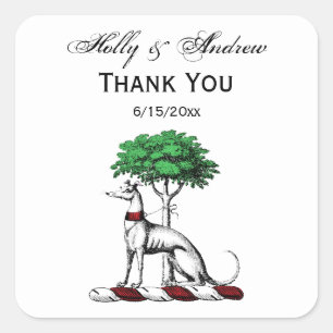 Greyhound Whippet With Tree Heraldic Crest Emblem Square Sticker