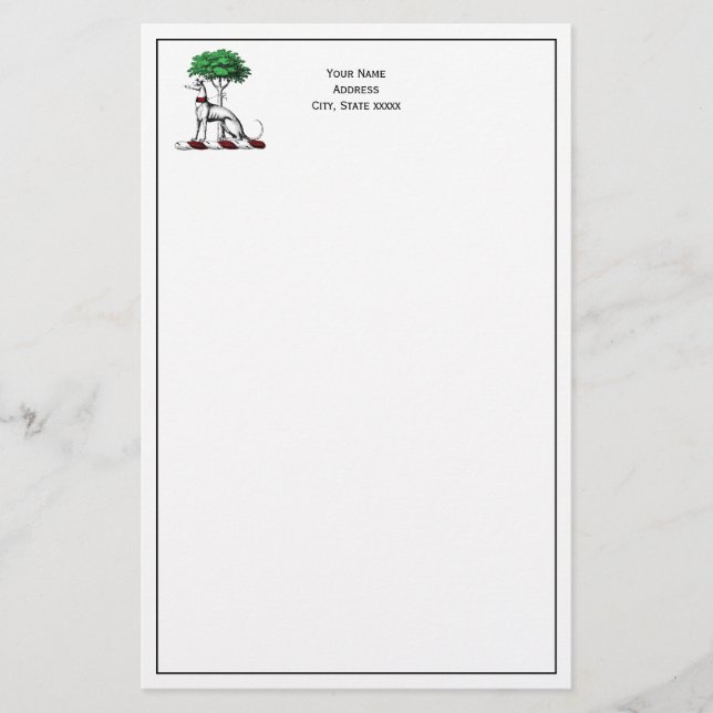 Greyhound Whippet With Tree Heraldic Crest Emblem Stationery (Front)