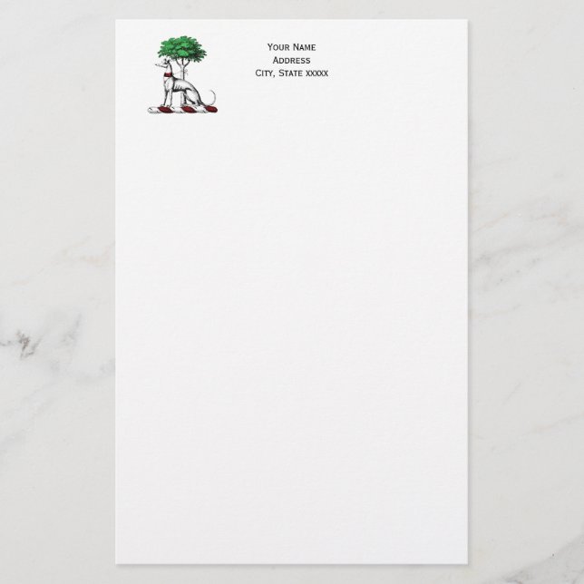 Greyhound Whippet With Tree Heraldic Crest Emblem Stationery (Front)