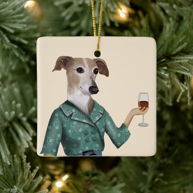 Greyhound Wine Snob Ceramic Ornament (Tree)
