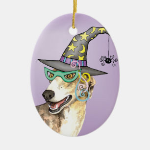 Greyhound Witch Ceramic Ornament