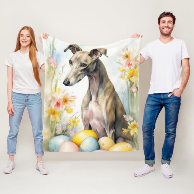 Greyhound with Easter Eggs Fleece Blanket (In Situ)