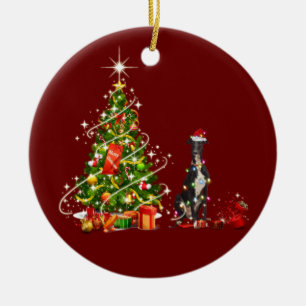 Greyhound With Hat Scaft Christmas Ceramic Ornament