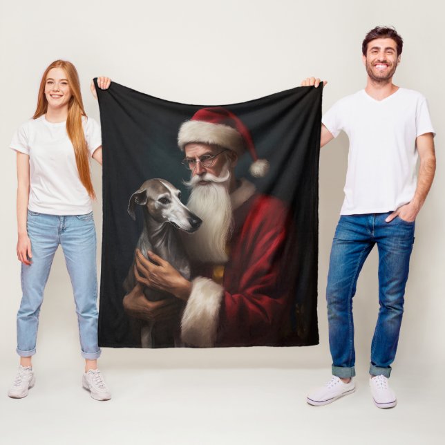 Greyhound With Santa Claus Festive Christmas Fleece Blanket (In Situ)