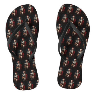 Greyhound With Santa Claus Festive Christmas Flip Flops