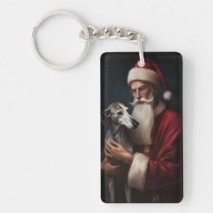 Greyhound With Santa Claus Festive Christmas Keychain