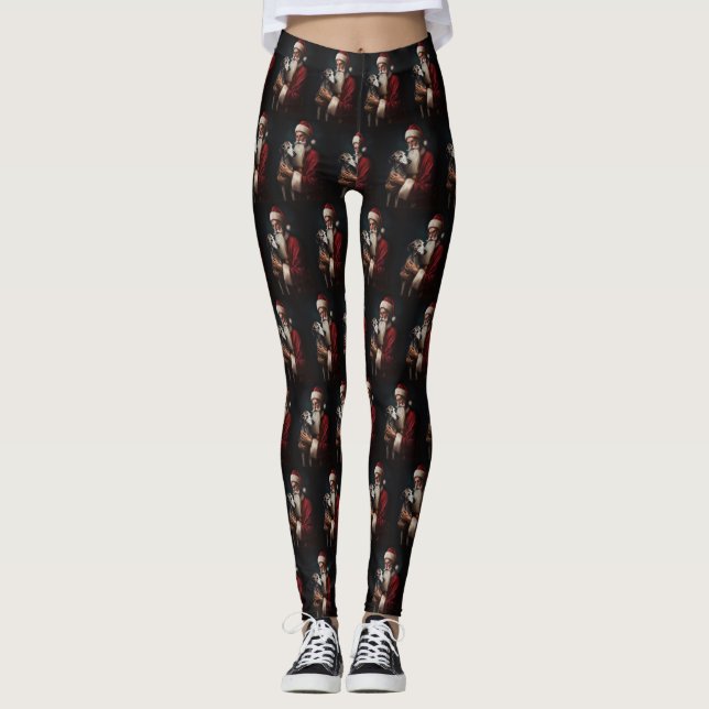 Greyhound With Santa Claus Festive Christmas Leggings (Front)