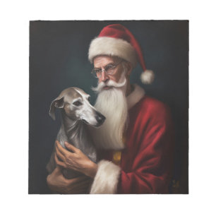 Greyhound With Santa Claus Festive Christmas Notepad