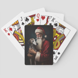 Greyhound With Santa Claus Festive Christmas Playing Cards