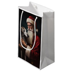 Greyhound With Santa Claus Festive Christmas Small Gift Bag