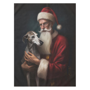Greyhound With Santa Claus Festive Christmas Tablecloth